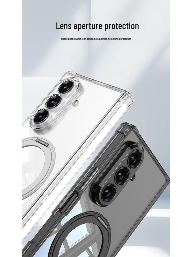 Samsung Z Fold7 Airbag Anti-Fall MagSafe Case with Rotating Ring Stand and Transparent Shell