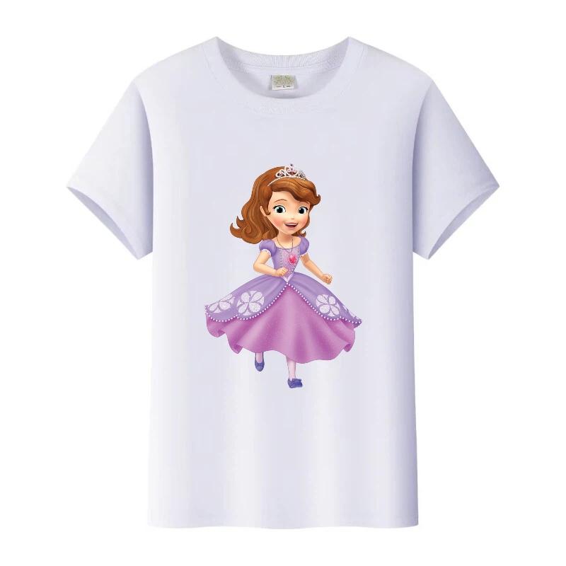 Disney Sofia První Princezna Kreslená Trička Dívčí Kulatý Výstřih Top Tričko Y2k Volné Halenky Harajuku Tričko Letní Oblečení Dárek