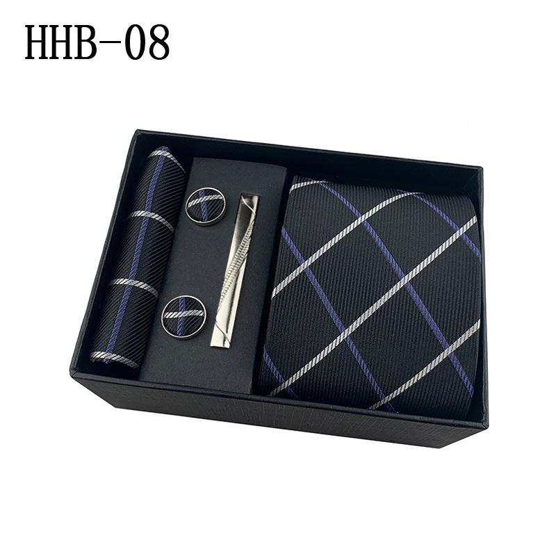 Men'S Business Tie Square Scarf Gift Box Striped Plain Suit Shirt Tie Black Gift Box Set