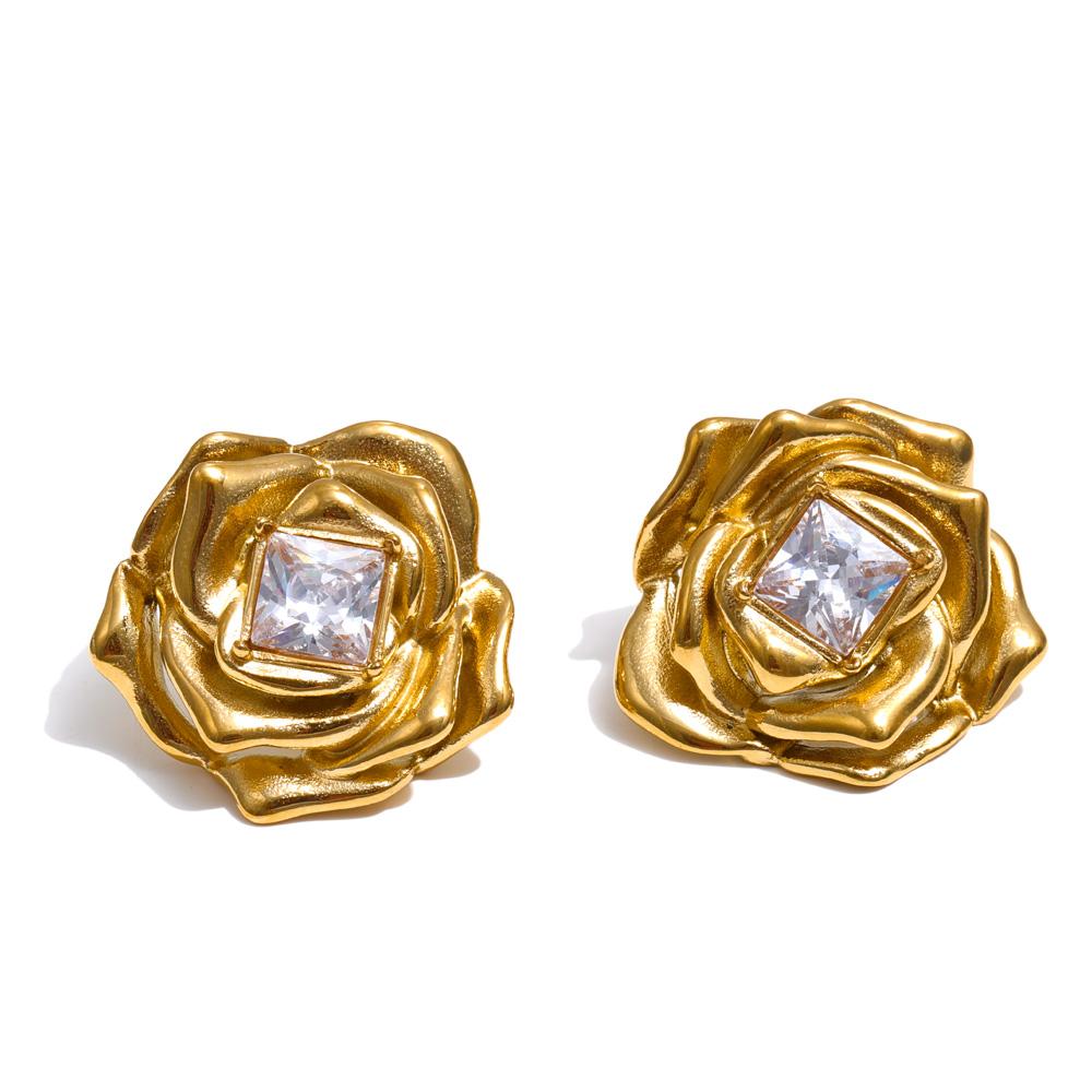 

Eetit Изящные серьги-подвески в виде цветка из нержавеющей стали с цирконием с золотым покрытием 18 карат, популярные новинки, ювелирный подарок золотой