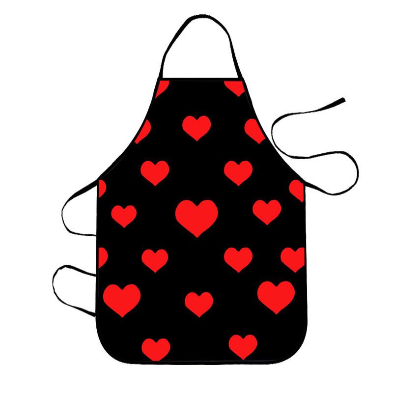 Romantic Valentines Day Apron With Black Heart Letter Print Waterproof Sleeveless Kitchen Cooking Gear For Couples