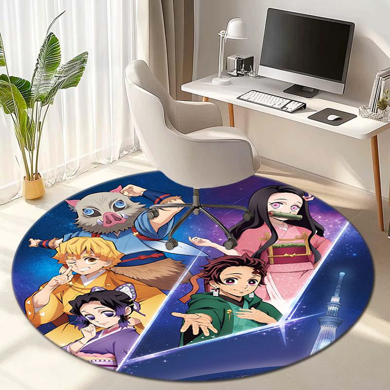 Classic Japanese-style Cartoon Demon Slayer Round Rug, Home Soft Decorative Anti-slip Yoga Mat and Chair Mat, Outdoor Floor Mat Carpet K33