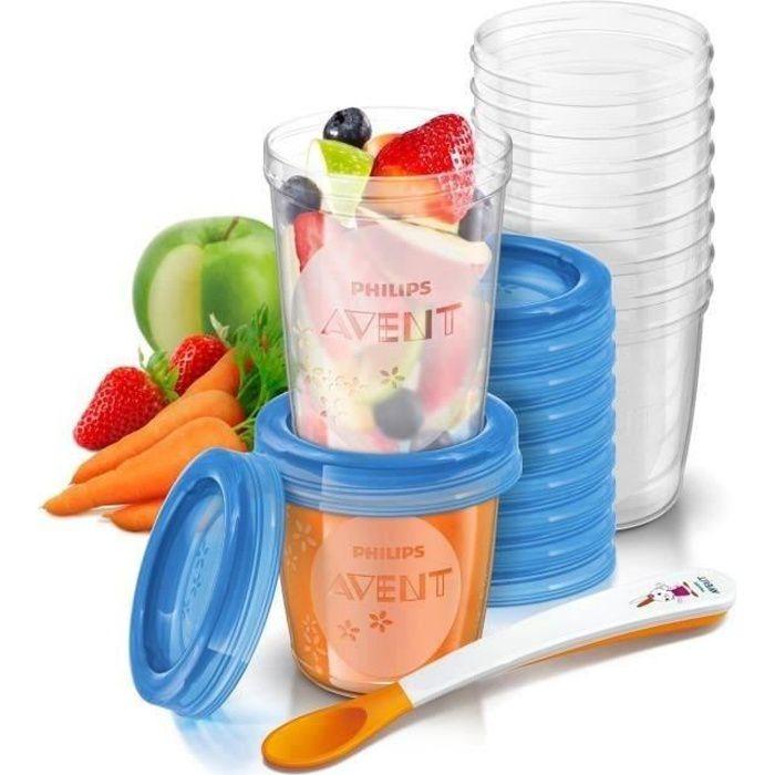 Storage Jar Set - PHILIPS AVENT - Purees - 10x180ml + 10x240ml + 20 Lids + Weaning Spoon + Recipes