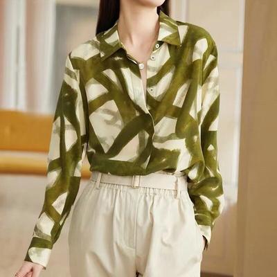 Vintage Oil Painting Print Blouse Autumn Office Lady Long Sleeve Shirt For Women Fashion Oversized Shirt Loose Clothes 29036