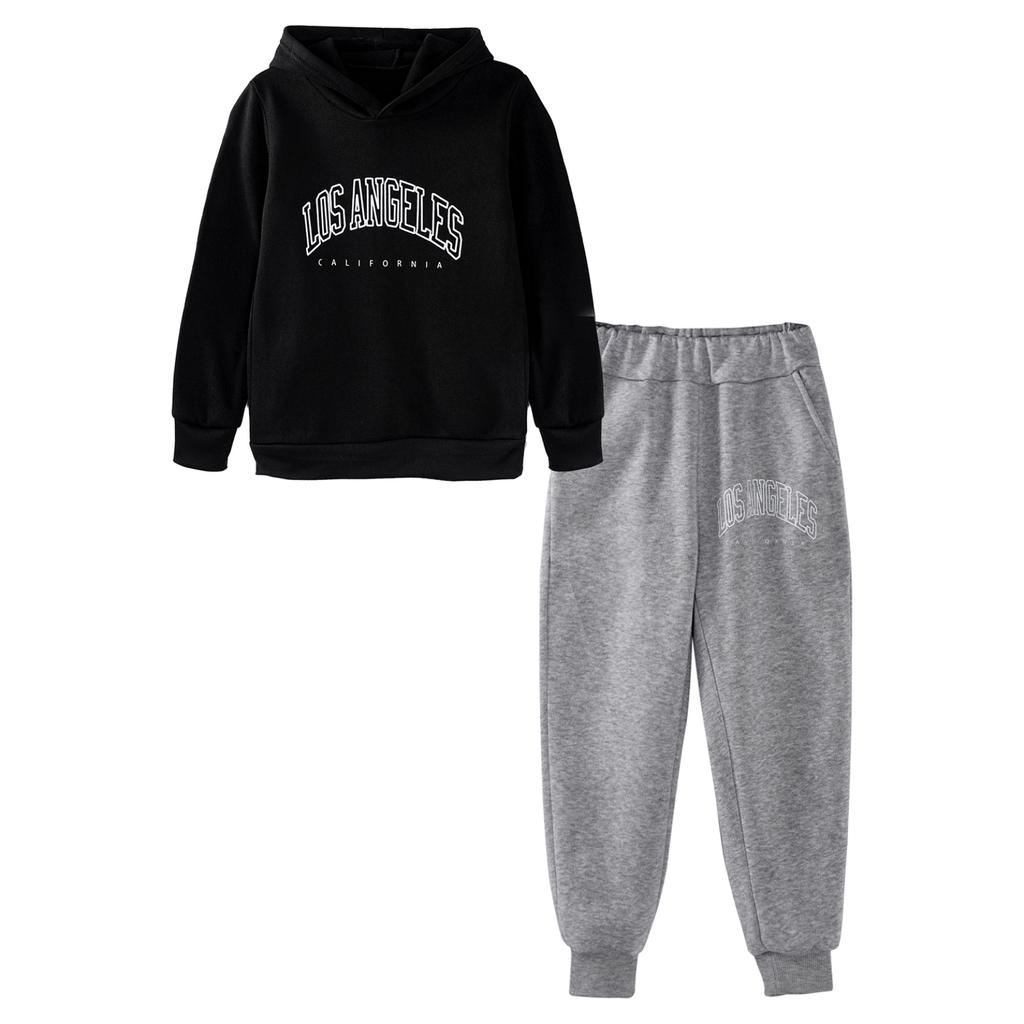 Costume de Sport pour enfants, garçons et filles, lettre imprimée, survêtement, pull à manches longues, sweat-shirt à capuche et pantalon, ensemble deux pièces
