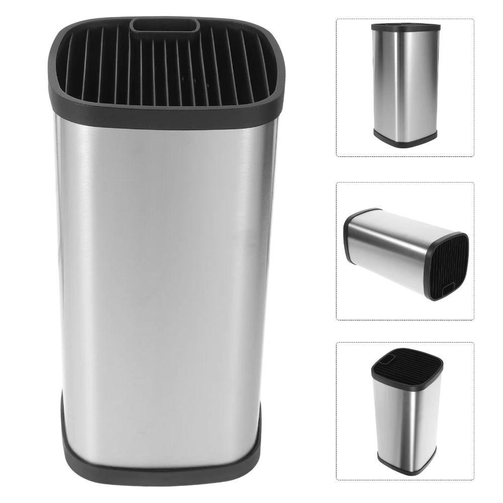 Stainless Steel Cutter Holder Drain Hole Square/Round Save Space Kitchen Utensil Organizer Quick Access Cutter Storage Bucket