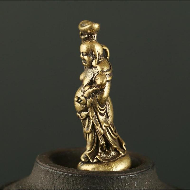 Brass Maitreya Buddha Pendant, Ruyi Yuanbao Buddha Statue, Miniature Ornament, Micro Carved Small Gift Pendant