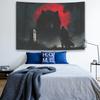 1pc Glam Style Polyester Wall Tapestry, Red-Eyed Long-Haired Black Wolf and Silhouette of Sword-Wielding Old for Man, Da