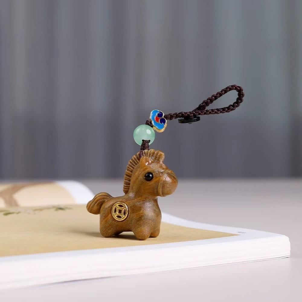 Wooden Horse Keychain Traditional Horse Pendant Chinese Style Mobile Phone Chain  Year of The Horse