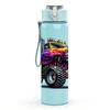 1PC Purple Fire Monster Truck Print 750ml Color Plastic Sports Water Bottle Leakproof Flip Straw Lid Suitable for Sports Office Home Use