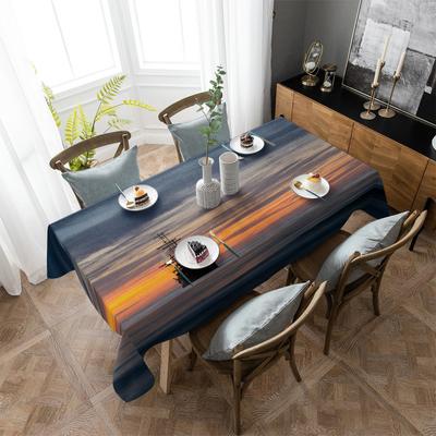 Sunset Sea Black Ship Tablecloth Holiday Decor Waterproof Rectangular Tablecloths Wedding Decor Table Cover
