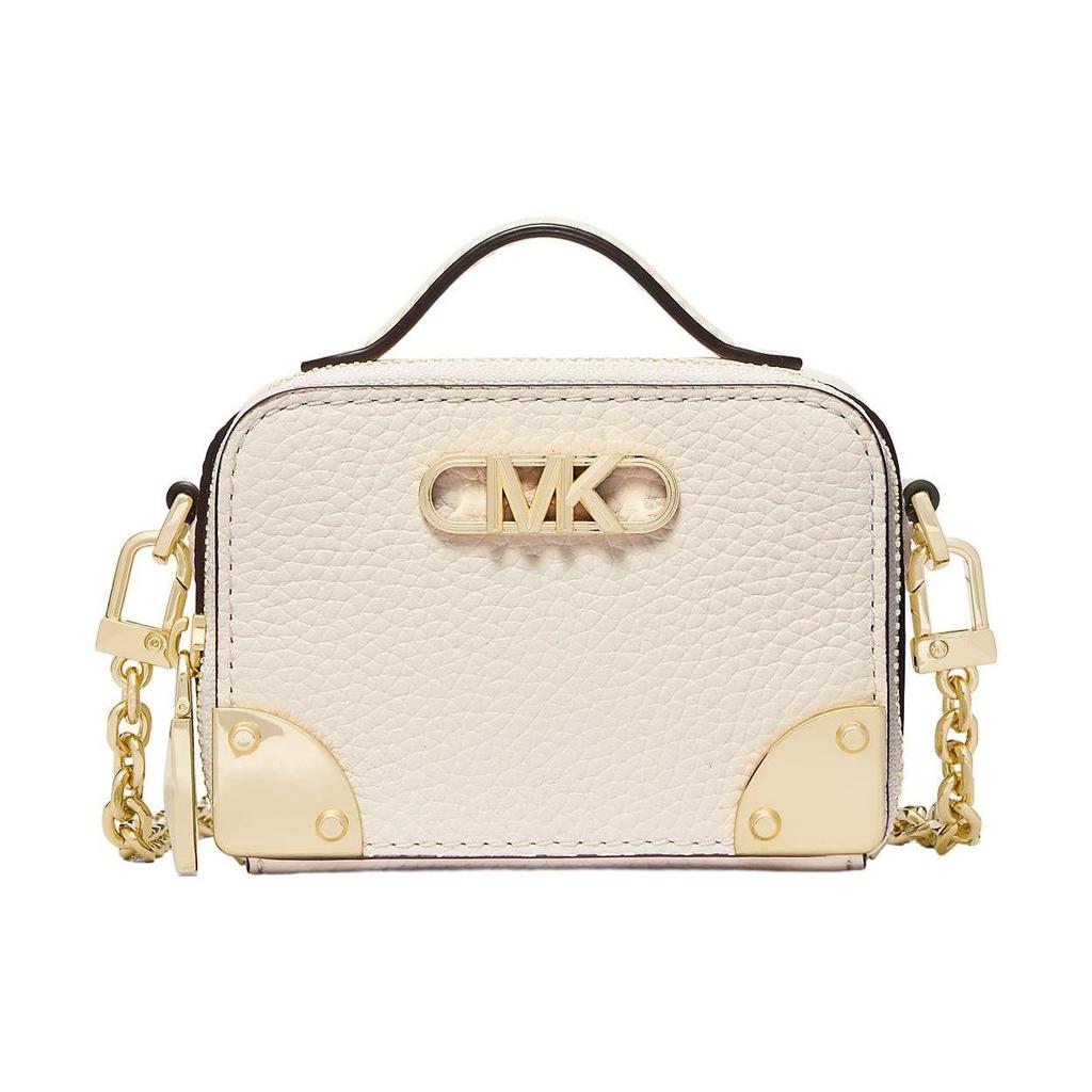 Michael Kors Mk Estelle Logo Dorato Pelle Granata Chiusura a Zip Piedini Protettivi Scatola in Pelle Borsa a Spalla Tracolla Mini da Donna 32F3G9EC0L-289