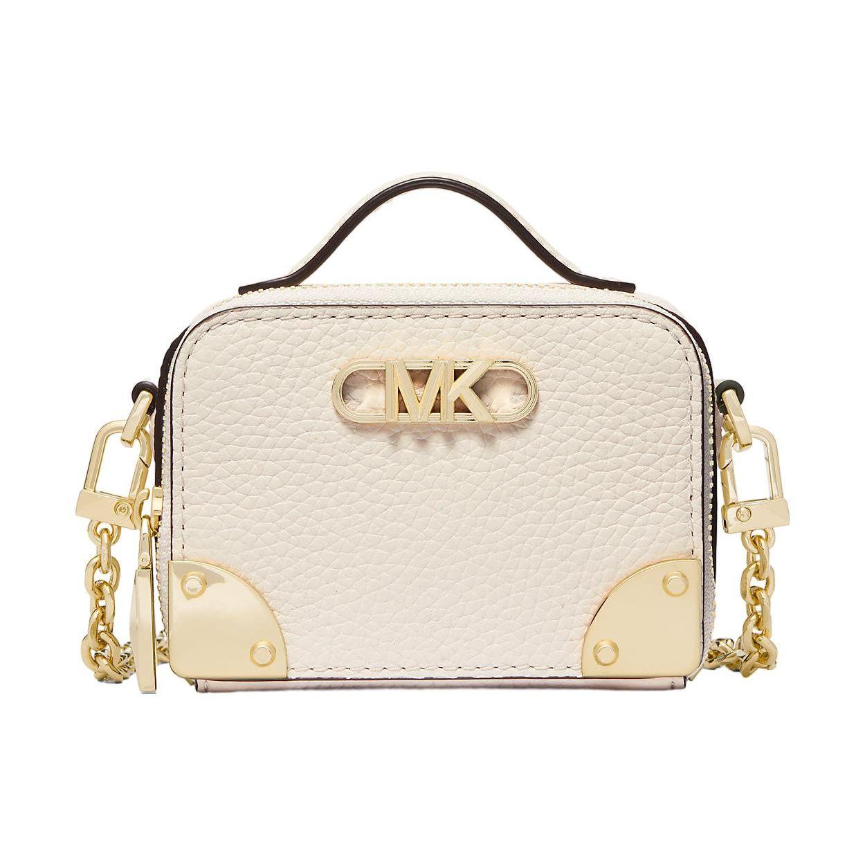 Michael Kors Mk Estelle Gold Logo Pebbled Zip Closure Protective Foot Leather Box Shoulder Crossbody Mini Women Shoulder Bag 32F3G9EC0L-289 Basic Set (Bag+Dust Bag)