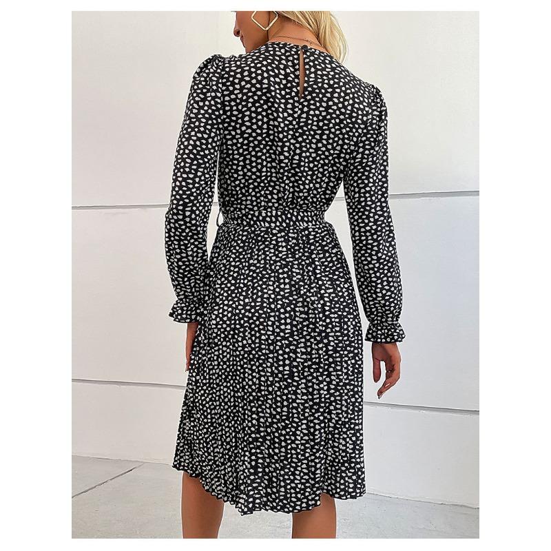 YYFS Women's Fashion Spring Fall Leopard Print Long Sleeve O-Neck High Waist Casual Dresses
