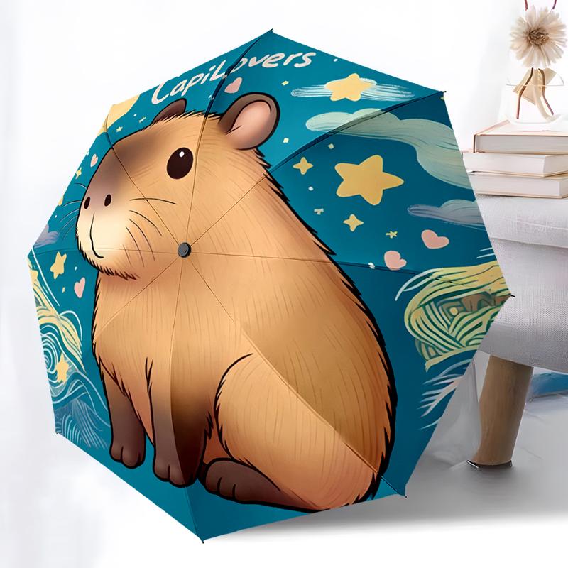 Kawaii Capybara Umbrella Automatic Open/close, Sturdy Iron Frame & 8-Rib Structure, Umbrella for Women & Men, Christmas Gifts