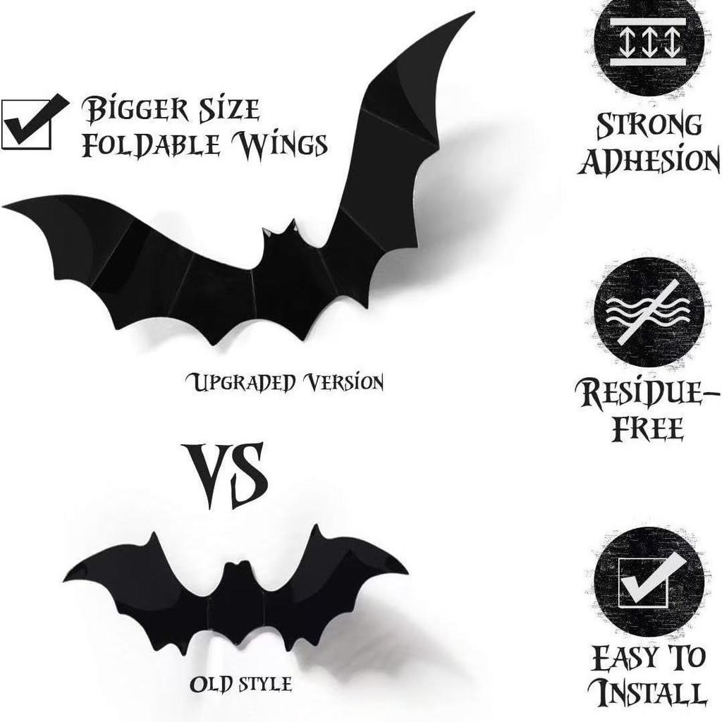 DIY Halloween 3D Realistic Black Bat Wall Stickers Home Interior Decoration Horror Props Children's Party Favorite Wall Stickers