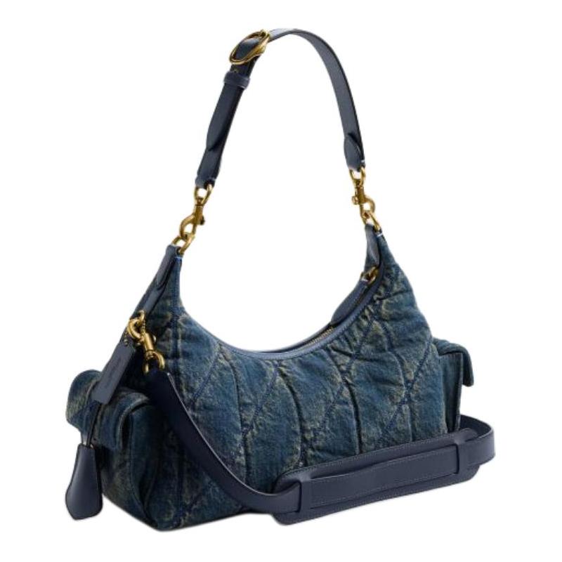 COACH PocketJuliet 30 Denim Quilted Detail Fabric Shoulder Bag Large Women's Dark Indigo