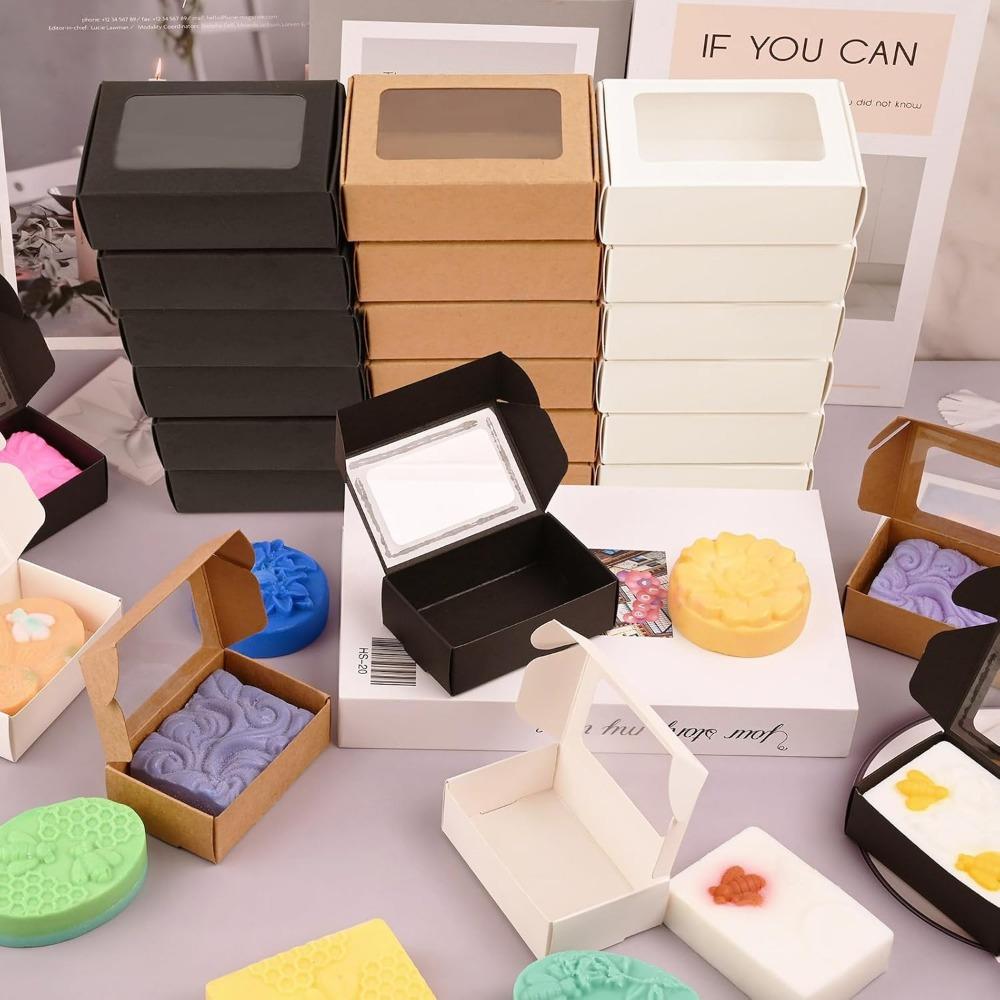 30 Stück Mehrfarbige Seifenboxen für Selbstgemachte Seifenverpackung Geschenkboxen mit Fenster Kleine Rechteckige Seifenverpackungsboxen Leckerliboxen Geschenkverpackungsbox