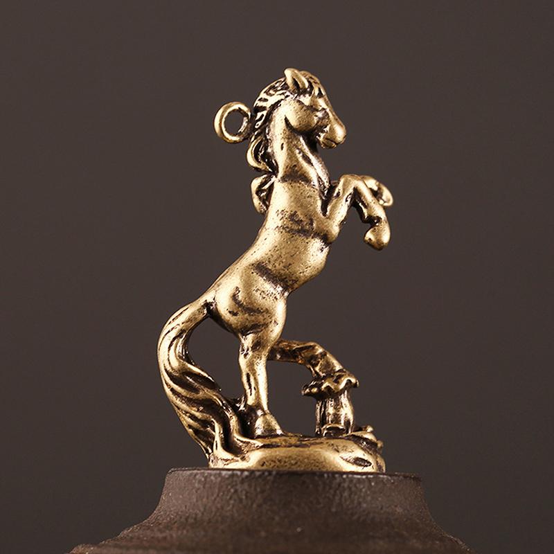 פסלוני סוס גלגל המזלות מברונזה וינטג' פסלוני חיות פליז תליון מחזיק מפתחות תליון