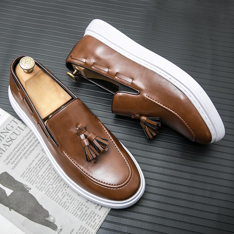 Mens Casual Loafers Tassel Flat Shoes Board Shoes Soft Moccasins Slip-On Comfy Shoes Business Office Daliy Shoes Free Shipping