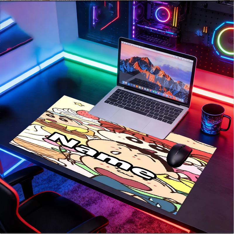 Custom Name Personalized Crayon Shin Pattern Mousepad, Laptop PC Desk Mat, Decorative Desk Mat for Home Keyboard Pad Gift