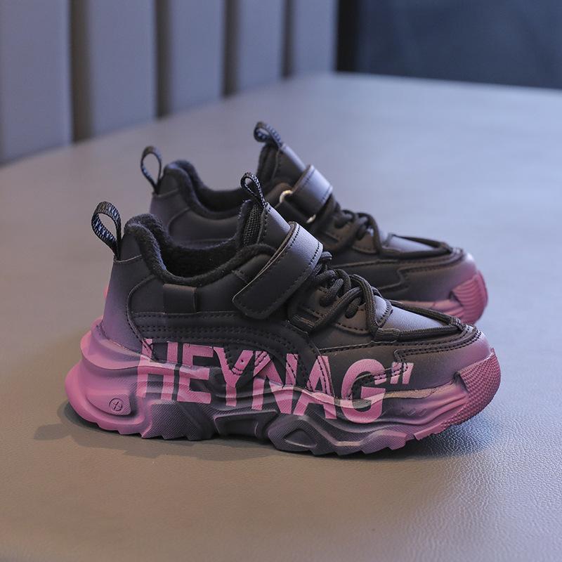 Girls shoes autumn and winter 2025 new children's two cotton sports shoes girls winter velvet older children's dad shoes dirt-resistant