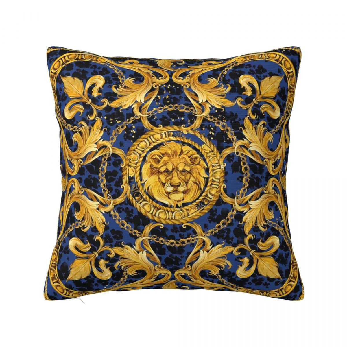Golden Lion Baroque And Damask Ornament Square Pillowcase Pillow Cover Polyester Cushion Decor Comfort Throw Pillow for Home Car 30x30 cm 12x12 in