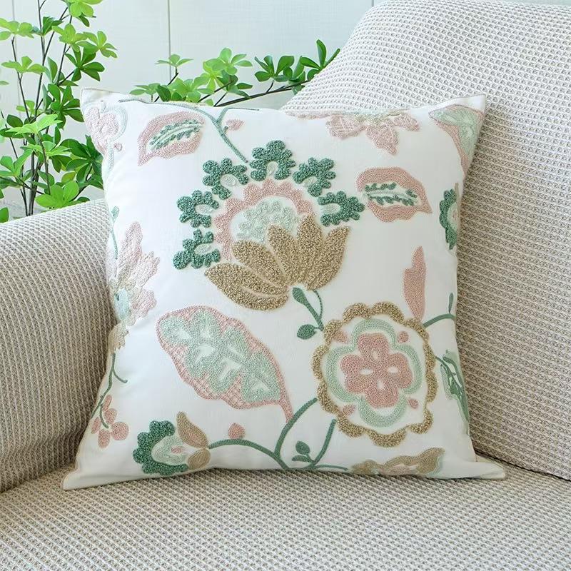 Flower Towel Embroidered Pillowcases Square Mesh Popular Nordic Style Pure Cotton Cushion Living Room Sofa Pillow Cushion Cover