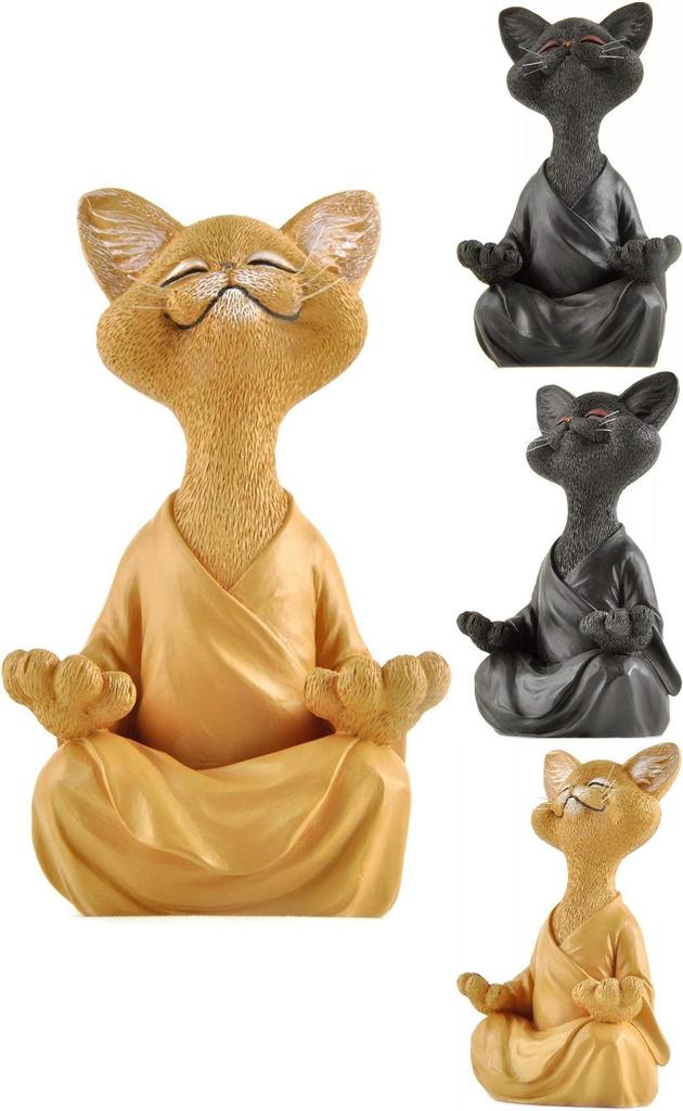 Whimsical Buddha Cat Figurine Hand Painted Resin Collectible Home Decor Gift