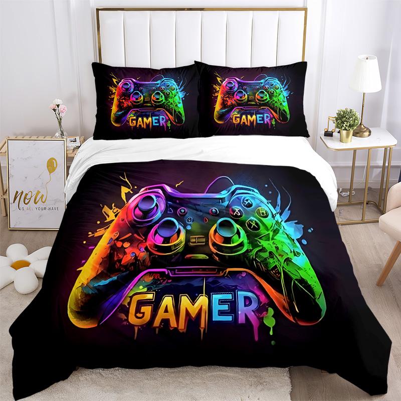 Gamer Joy Bedding 3 Piece Set HD Print Duvet Cover Pillowcases for Teens Adult Bedroom Decoration Christmas Gift