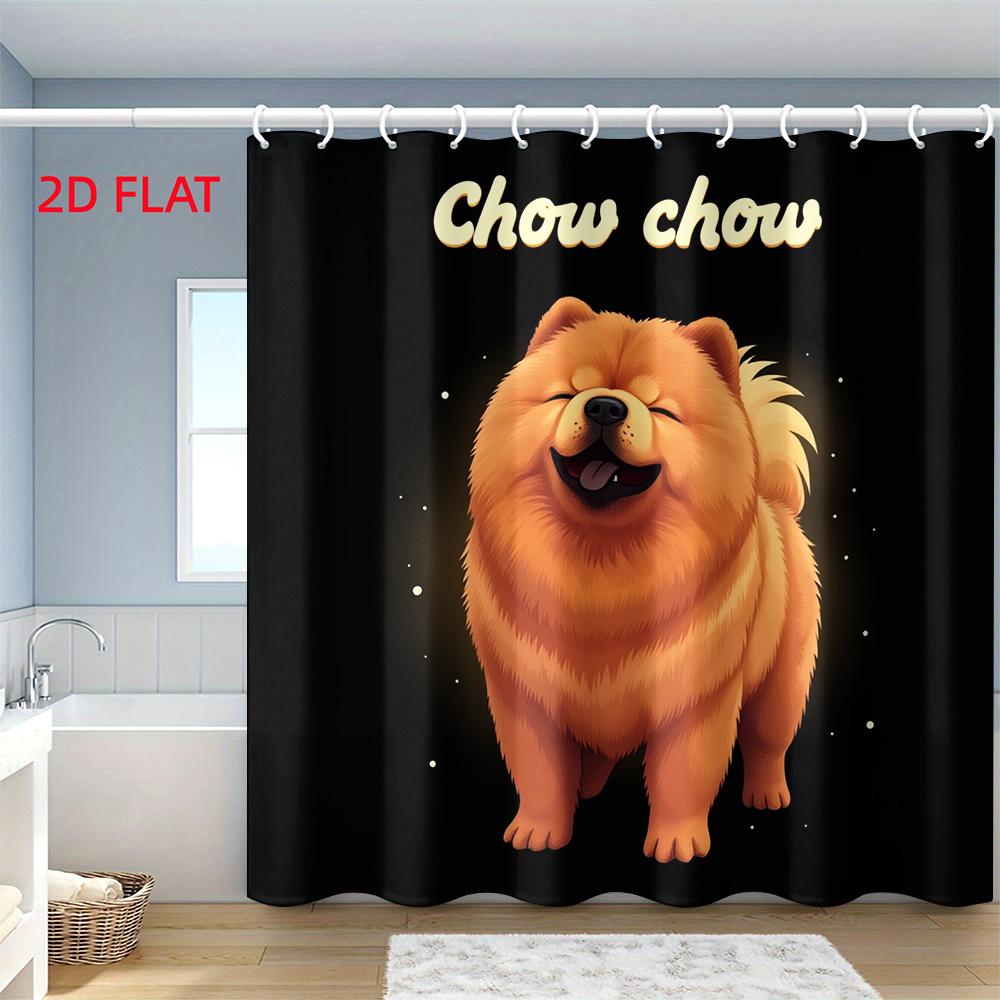 Cute Dog Shower Curtain Bathroom Decor Chow Chow Pet Animal Illustration Waterproof Shower Curtain 180x180cm
