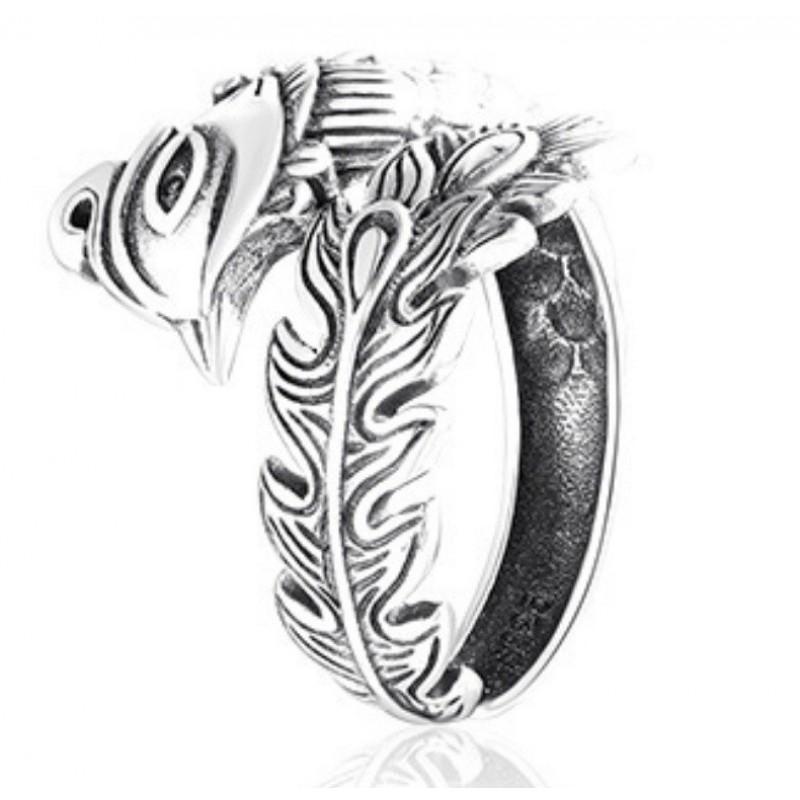 Adjustable Vintage Ethnic Totem Dragon Phoenix Ring Sterling Unisex Open Band Jewelry