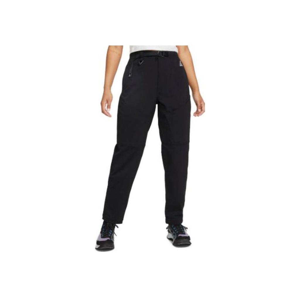Nike Solid Mid-Waist Drawstring Straight Knit Sports Pants Women Bottoms Black FD5213-010