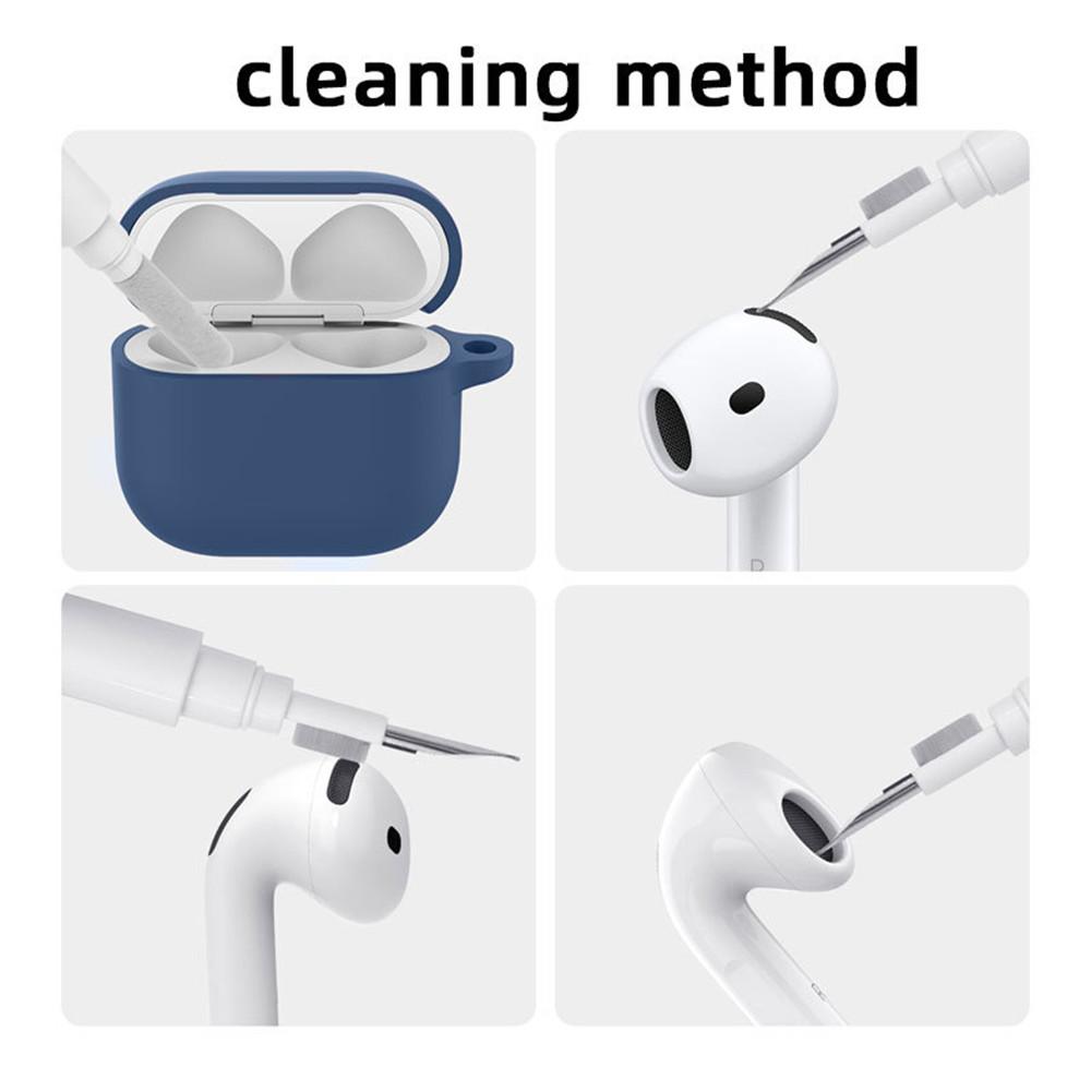 For AirPods 4 Earphone Silicone Case Set with Anti-Lost Keychain, Strap, Ear Tips, Cleaning Pen