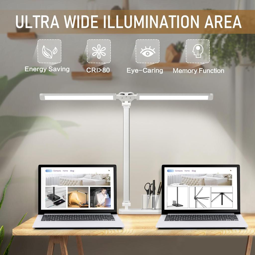 Adjustable Dual-Head LED Desk Lamp, Touch Control Table Light with Dimming Function and Foldable Design for Study & Office Use