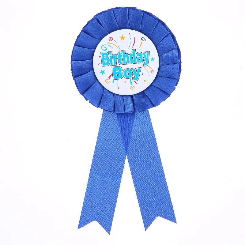 6pcs/lot Birthday Party Girl Boy Satin Cloth Birthday Girl Boy Tinplate Badge