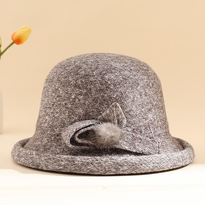 Autumn and winter hat women's fashion wool basin hat versatile crimped woolen top hat medium and old warm bucket hat