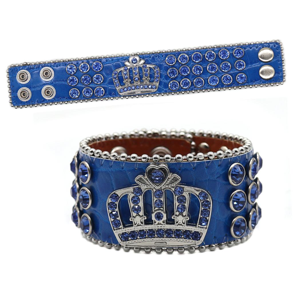 European and American Popular Crown Rhinestone Bracelet Jewelry Design Diamond PU Leather Hand Jewelry
