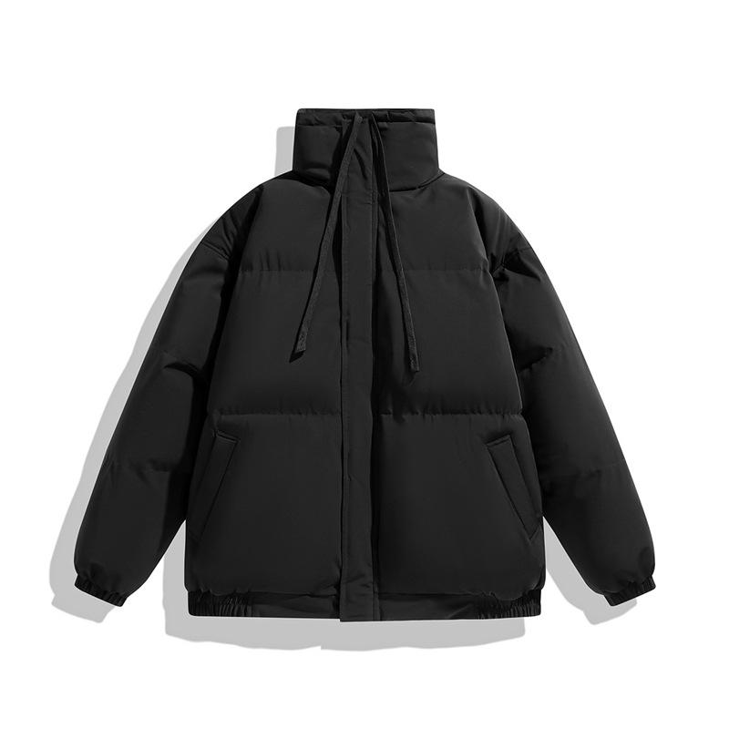 Winter Women’s Casual Simple Down Cotton Short Jacket Stand Collar Drawstring Zipper Hem Elastic Cotton Jacket Solid Thicken Warm Short Puffer Jacket
