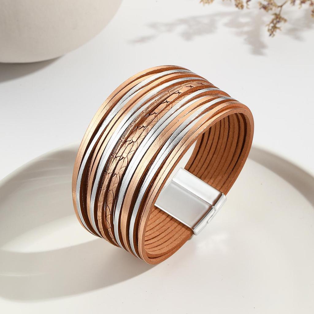 Boho cienki pasek wielowarstwowa skórzana bransoletka dla kobiet Shred Wrap biżuteria unisex