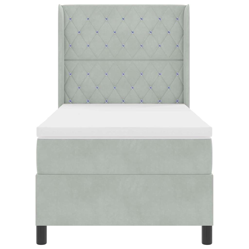Box Spring Bed with Mattress Light Gray 90 X 190 Cm Velvet