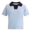 Shop   Women Color Neck Cable Short Sleeve Knit Tee Bom Wkn 11885 Navy