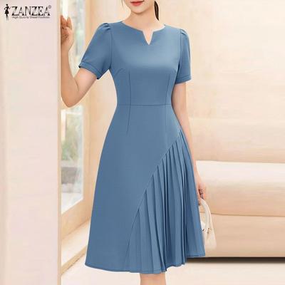 Women Casual V-Neck Solid Color Short Sleeve Dress