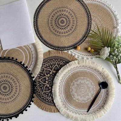 Ins Style Minimalist Tableware Mat Home Circular Woven Mat Restaurant Retro Hemp Decorative Mats Shooting Prop Coaster Drinkware