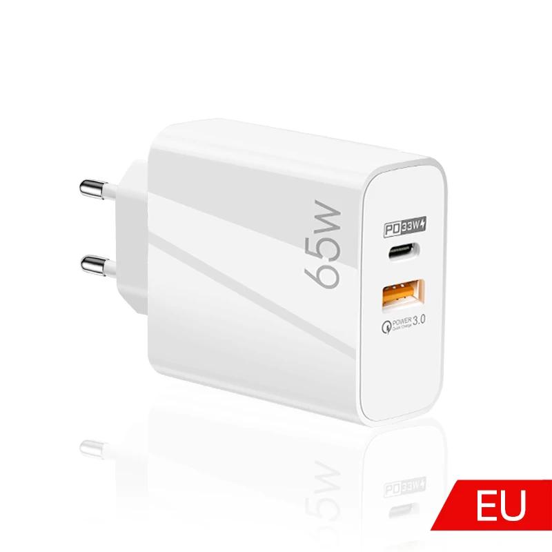 

UYUXIO USB C PD 2 в 1 зарядное устройство для телефона адаптер 65 Вт Gan быстрая зарядка для Macbook iPhone 16 15 Pro Max Plus iPad Samsung все телефоны Phone Charger