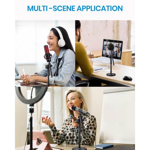 Moukey MMs-5 Desktop Microphone Stand with Geared Boom Arm, 9.5mm & 15.8mm Adapters, 14cm Base Diameter