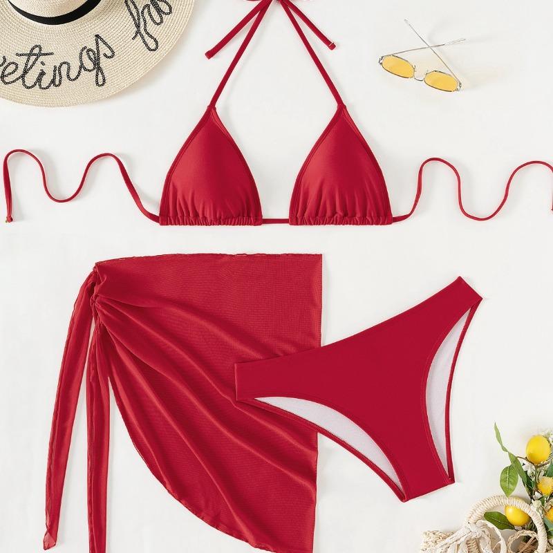 Small floral lace-up three-piece set sexy bikini split swimsuit swimsuit women