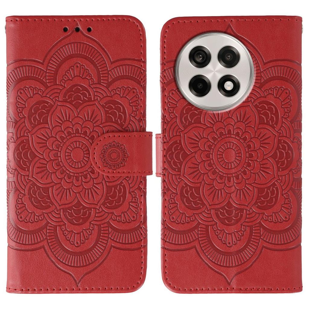 For OnePlus Ace 5 5G/Ace 5 Pro 5G/13R 5G Case PU Leather Mandala Imprinted Design Wallet Phone Cover with Wrist Strap