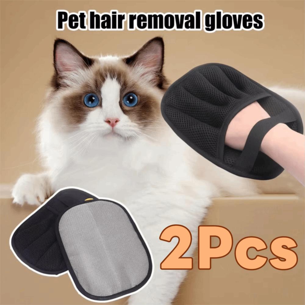 2Pcs Non-slip Pet Hair Eliminator Mitts Two-way Hair Removal Pet Grooming Gloves Cat