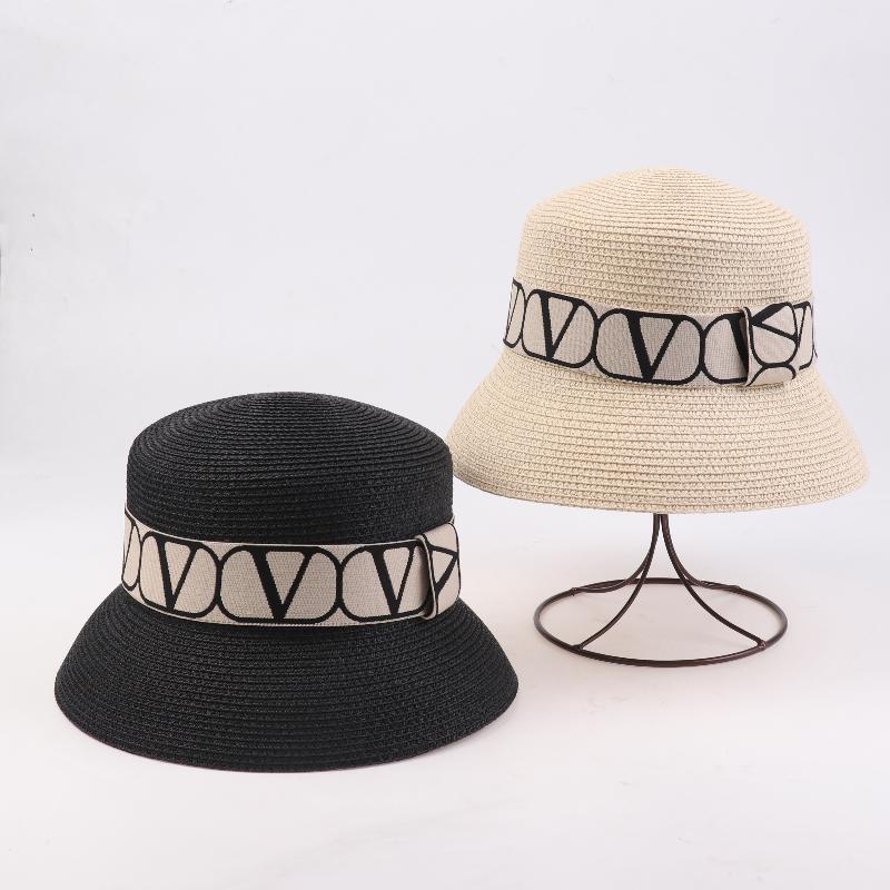 Trendy Letters Woven Fisherman Ladies Simple Straw Hat Sun Hats Outdoor Travel Beach Panama Cap Bucket Hats For Women